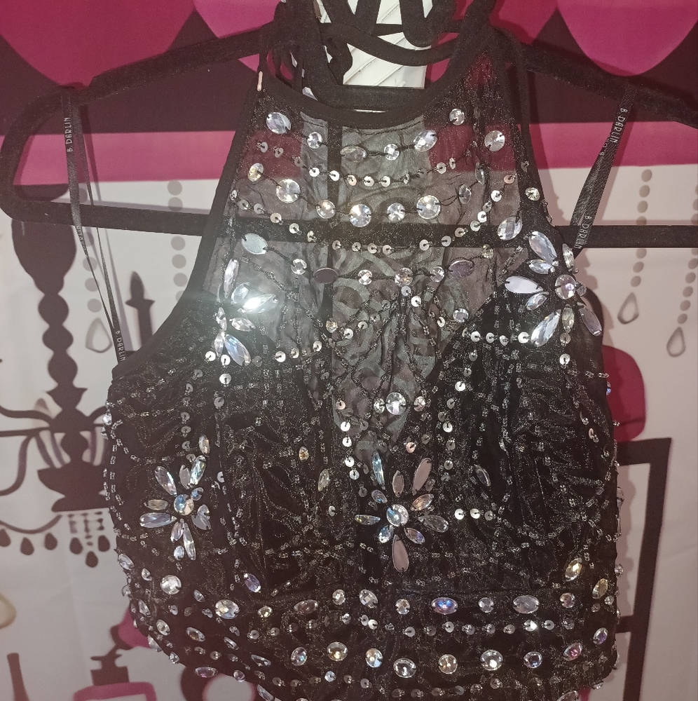 BLACK SEQUINED Halter Dressy  Crop Top